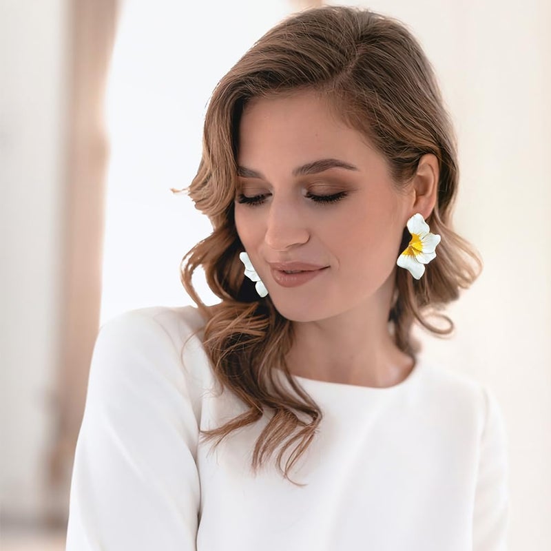 FAUTHENTICUTE Chunky Gold Statement Earrings For Women Gold Plated Sectored Flower Leaf Shell Angel Wing Earrings Large Stud Earrings Hypoallergenic Earrings - Image 2
